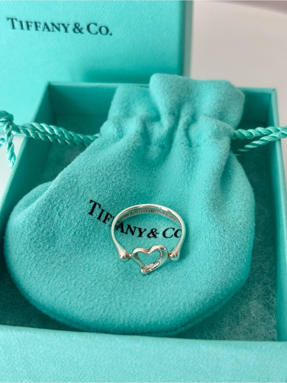 TIFFANY & CO. ELSA PERETTI SILVER 925, OPEN HEART RING - SZ 6.5